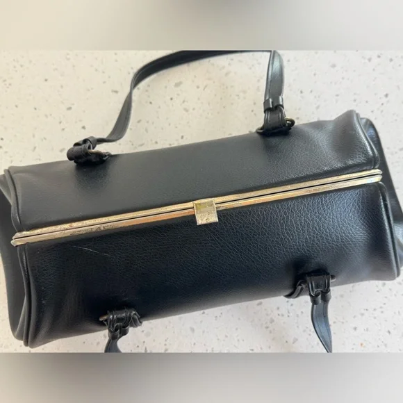 1960s Extra Large Black Snap Closure Shoulder Bag - Picture 3 of 13